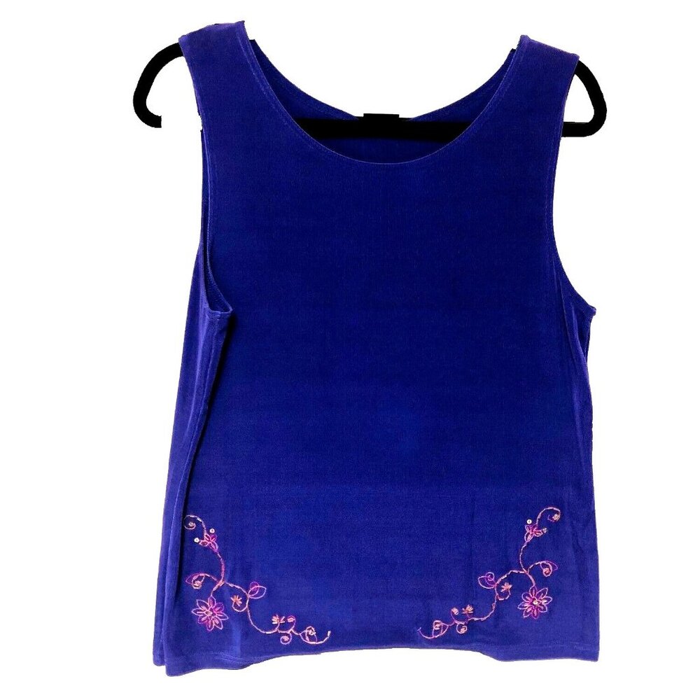 CITIKNITS Purple Slinky Travel Knit Tank Top Women's‎ L Embroidered Beaded
